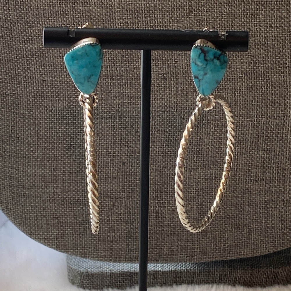 Turquoise and Sterling Silver Hoops